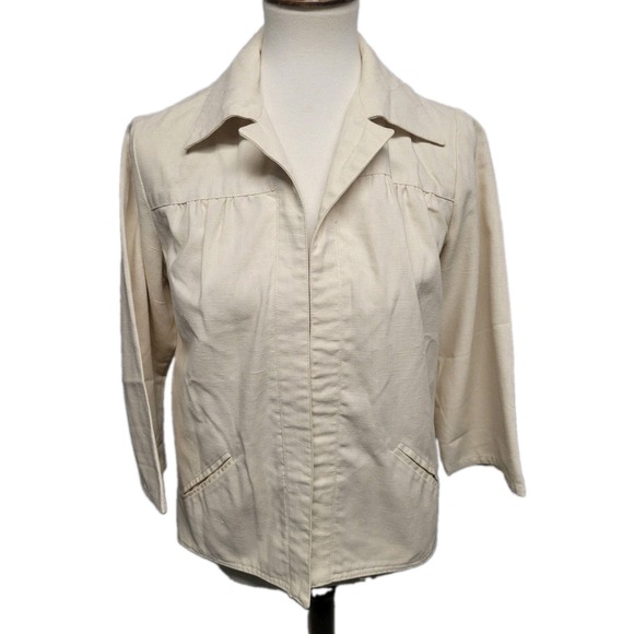 Rocky Road Jackets & Blazers - Vintage 90's Rocky Road Beige Twill Crop 3/4 Sleeve Open Front Jacket Womens 10